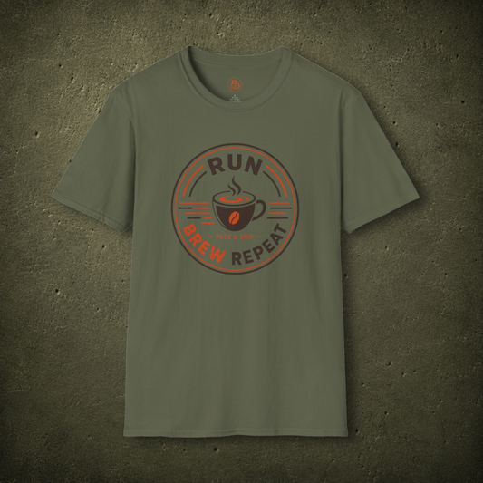Run Brew Repeat – Badge T-Shirt