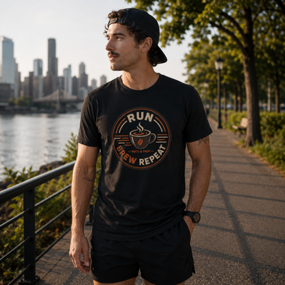 Run Brew Repeat – Badge T-Shirt