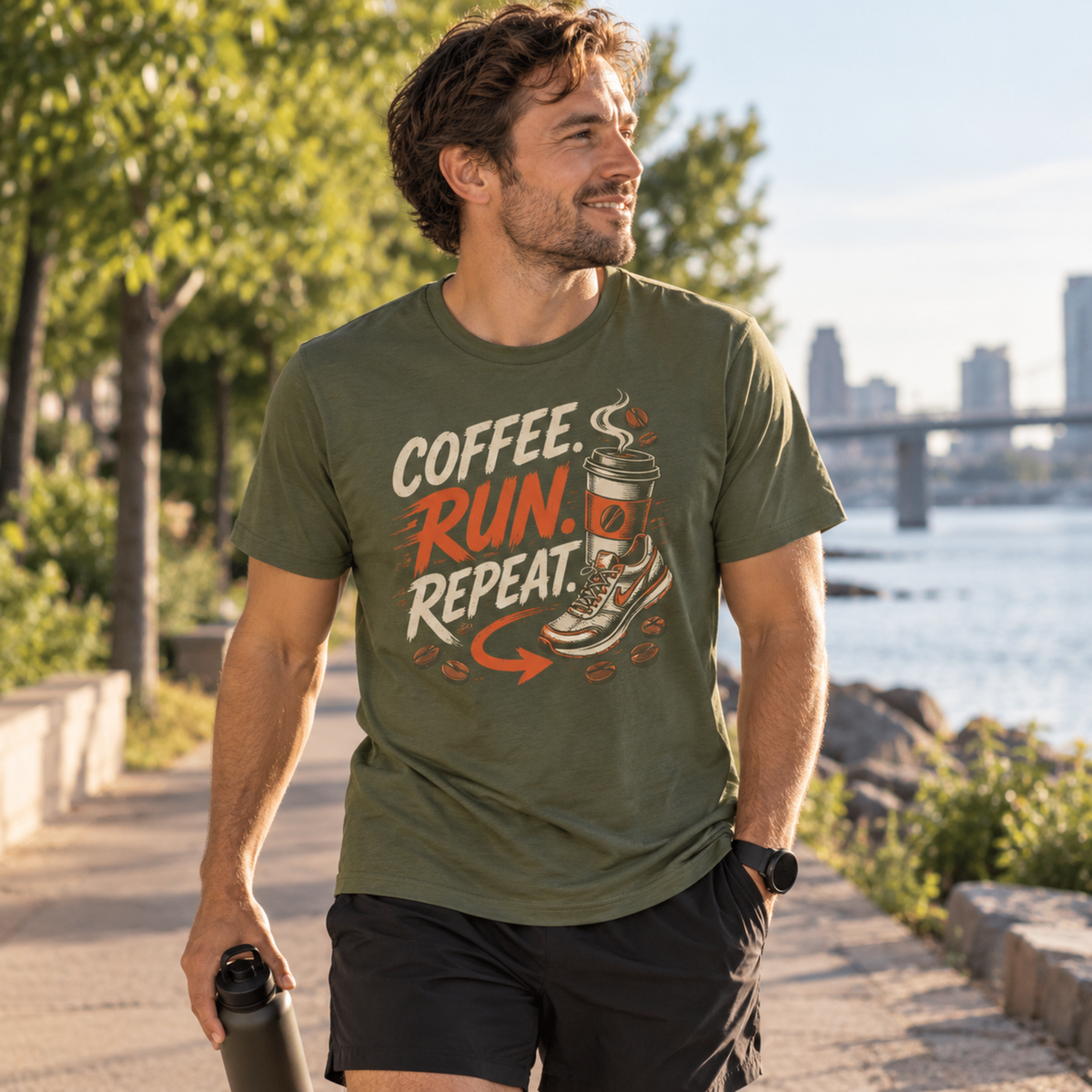 Coffee. Run. Repeat. — Arrow T-Shirt