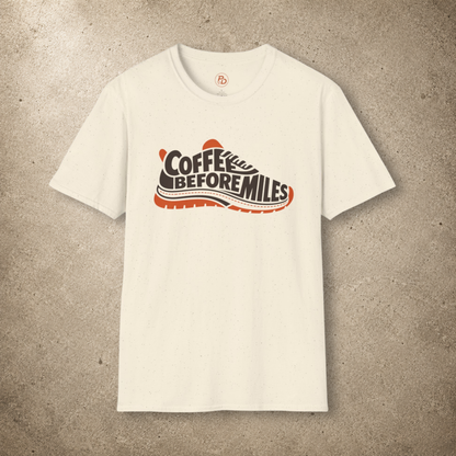 Coffee Before Miles — Runner Shoe T-Shirt