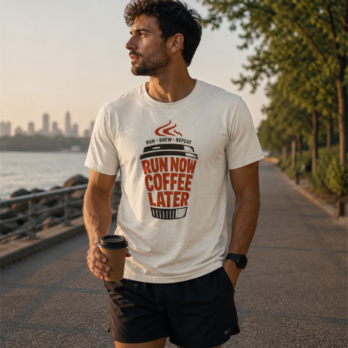 Run Now Coffee Later Cup T-Shirt